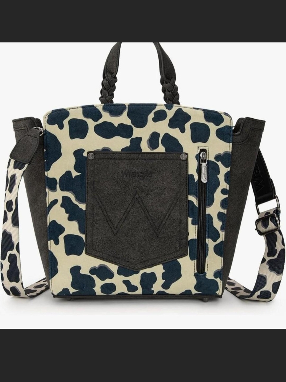 Wrangler Black & Cream Cow-Print Shopper Tote - Picture 3 of 4